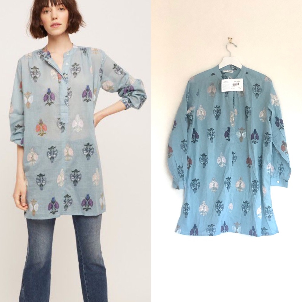 Roberta Roller Rabbit Blue and Tan Tunic Top